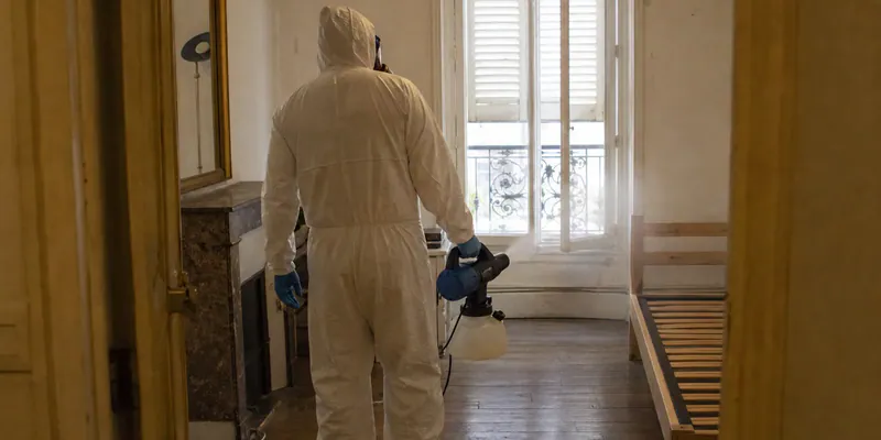Désinfection d'une chambre au nébuliseur, service de nettoyage et décontamination après décès